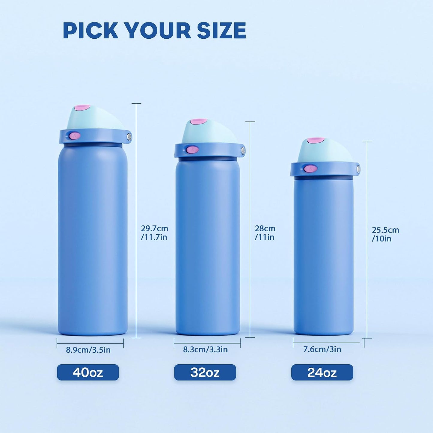 24 oz Travel Water Bottle: 2-in-1 Push-Button Spout & Quick-Flip Straw, Leakproof, Cold 24Hrs, Fits Car Cup Holder, Stainless Steel Cup for Sports, School, Commute, Camping (Mouse's Mischief) - Colors A