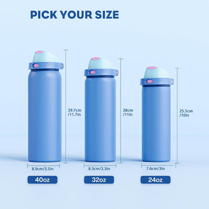 24 oz Travel Water Bottle: 2-in-1 Push-Button Spout & Quick-Flip Straw, Leakproof, Cold 24Hrs, Fits Car Cup Holder, Stainless Steel Cup for Sports, School, Commute, Camping (Mouse's Mischief) - Colors A