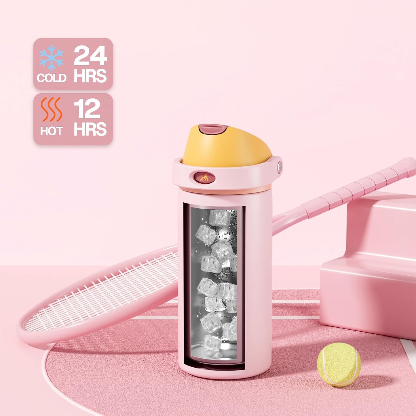 24 oz Travel Water Bottle: 2-in-1 Push-Button Spout & Quick-Flip Straw, Leakproof, Cold 24Hrs, Fits Car Cup Holder, Stainless Steel Cup for Sports, School, Commute, Camping (Mouse's Mischief) - Colors A