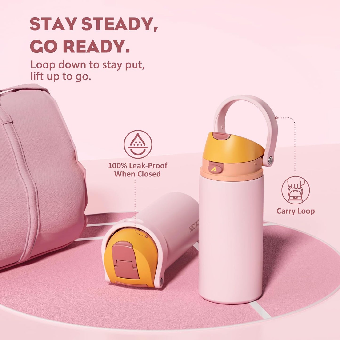 24 oz Travel Water Bottle: 2-in-1 Push-Button Spout & Quick-Flip Straw, Leakproof, Cold 24Hrs, Fits Car Cup Holder, Stainless Steel Cup for Sports, School, Commute, Camping (Mouse's Mischief) - Colors A