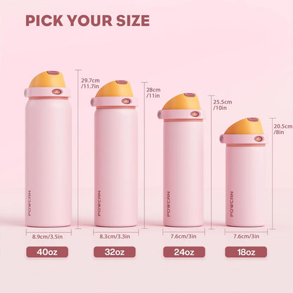 24 oz Travel Water Bottle: 2-in-1 Push-Button Spout & Quick-Flip Straw, Leakproof, Cold 24Hrs, Fits Car Cup Holder, Stainless Steel Cup for Sports, School, Commute, Camping (Mouse's Mischief) - Colors A