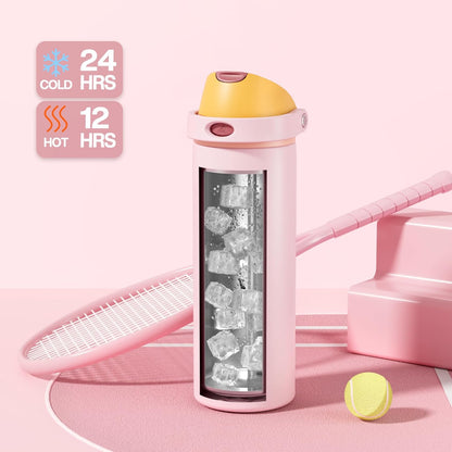 24 oz Travel Water Bottle: 2-in-1 Push-Button Spout & Quick-Flip Straw, Leakproof, Cold 24Hrs, Fits Car Cup Holder, Stainless Steel Cup for Sports, School, Commute, Camping (Mouse's Mischief) - Colors A