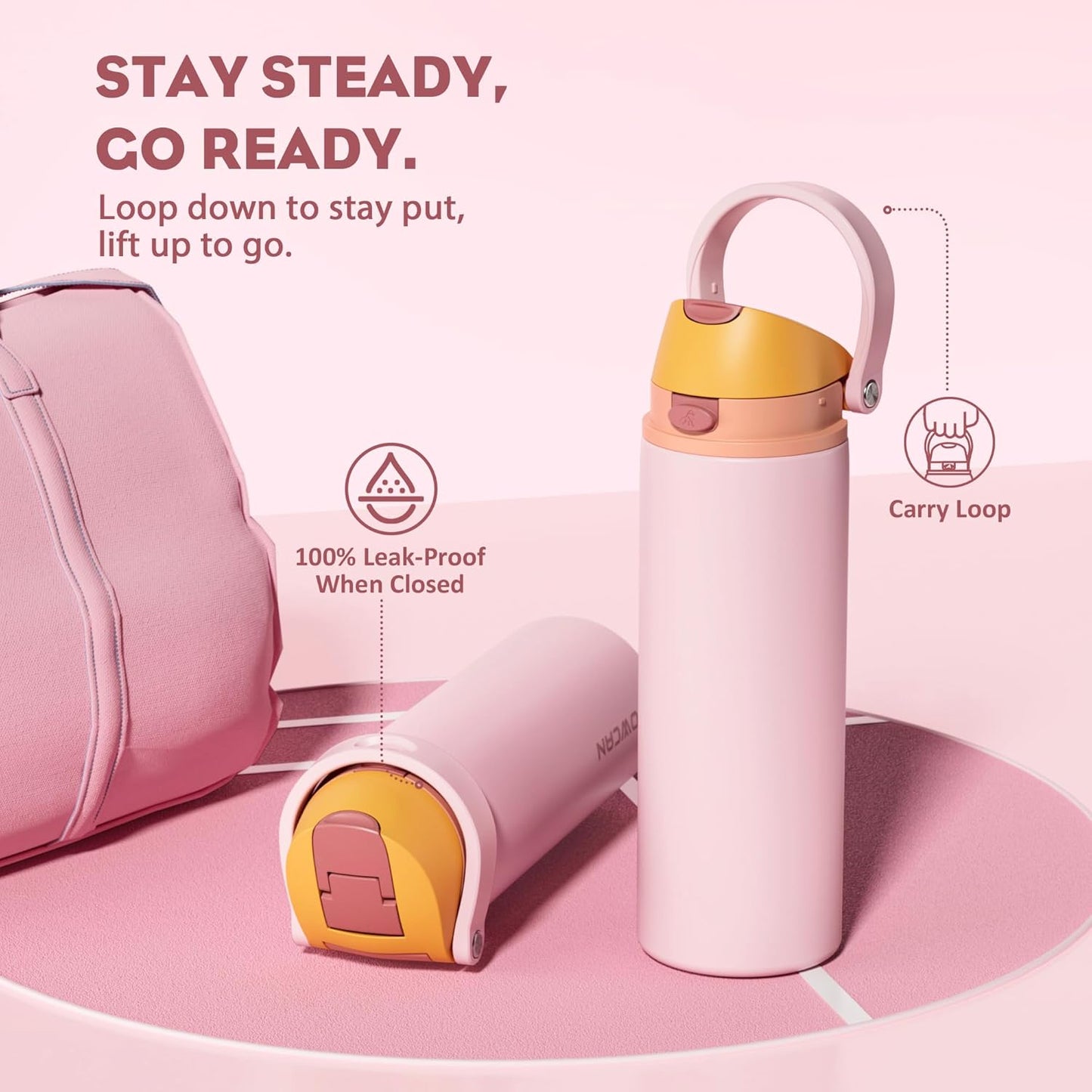 24 oz Travel Water Bottle: 2-in-1 Push-Button Spout & Quick-Flip Straw, Leakproof, Cold 24Hrs, Fits Car Cup Holder, Stainless Steel Cup for Sports, School, Commute, Camping (Mouse's Mischief) - Colors A