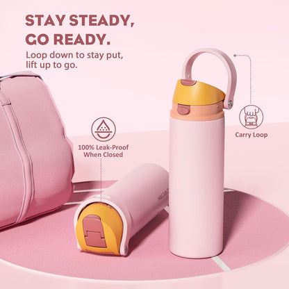 24 oz Travel Water Bottle: 2-in-1 Push-Button Spout & Quick-Flip Straw, Leakproof, Cold 24Hrs, Fits Car Cup Holder, Stainless Steel Cup for Sports, School, Commute, Camping (Mouse's Mischief) - Colors A