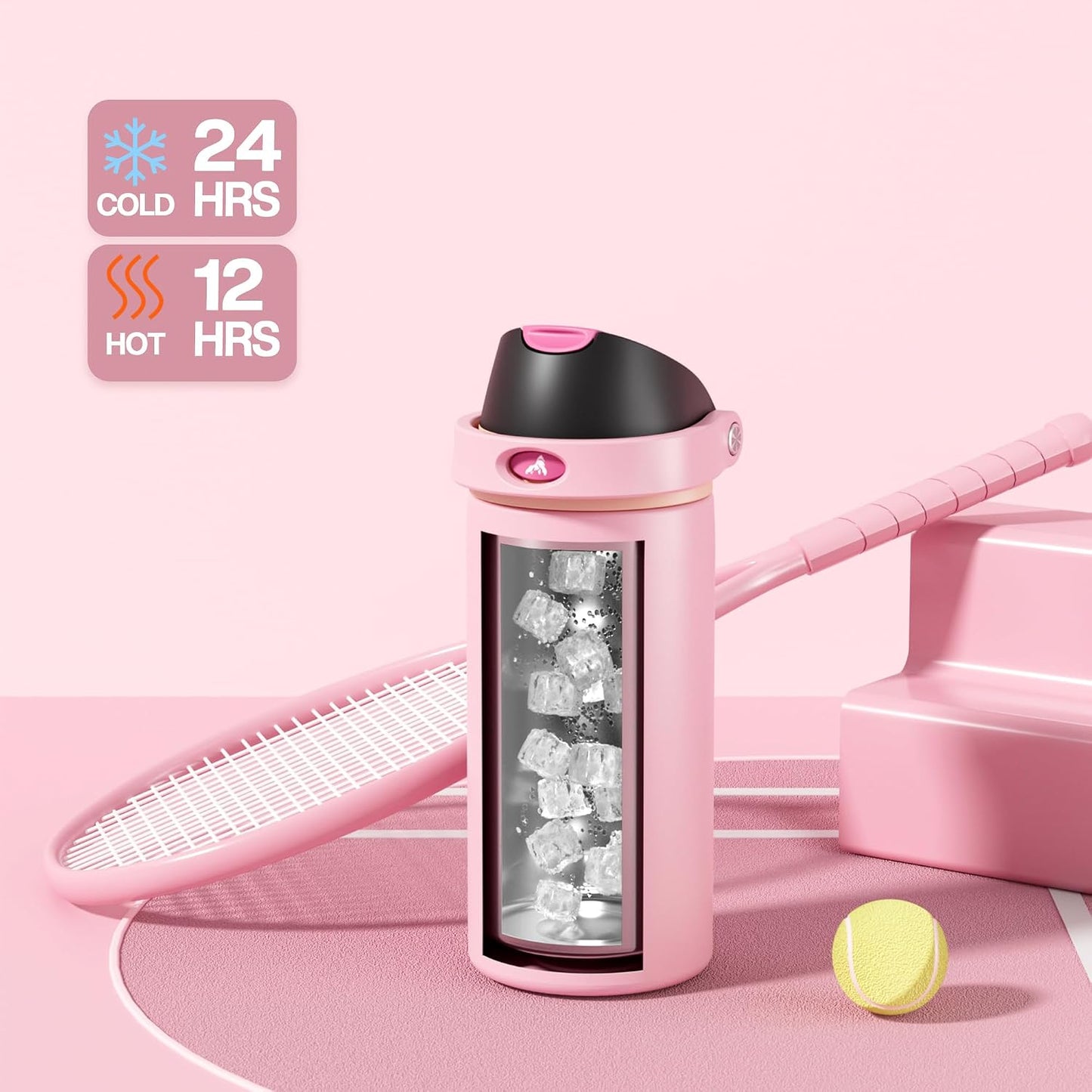 24 oz Travel Water Bottle: 2-in-1 Push-Button Spout & Quick-Flip Straw, Leakproof, Cold 24Hrs, Fits Car Cup Holder, Stainless Steel Cup for Sports, School, Commute, Camping (Mouse's Mischief) - Colors A