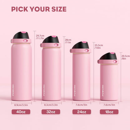 24 oz Travel Water Bottle: 2-in-1 Push-Button Spout & Quick-Flip Straw, Leakproof, Cold 24Hrs, Fits Car Cup Holder, Stainless Steel Cup for Sports, School, Commute, Camping (Mouse's Mischief) - Colors A
