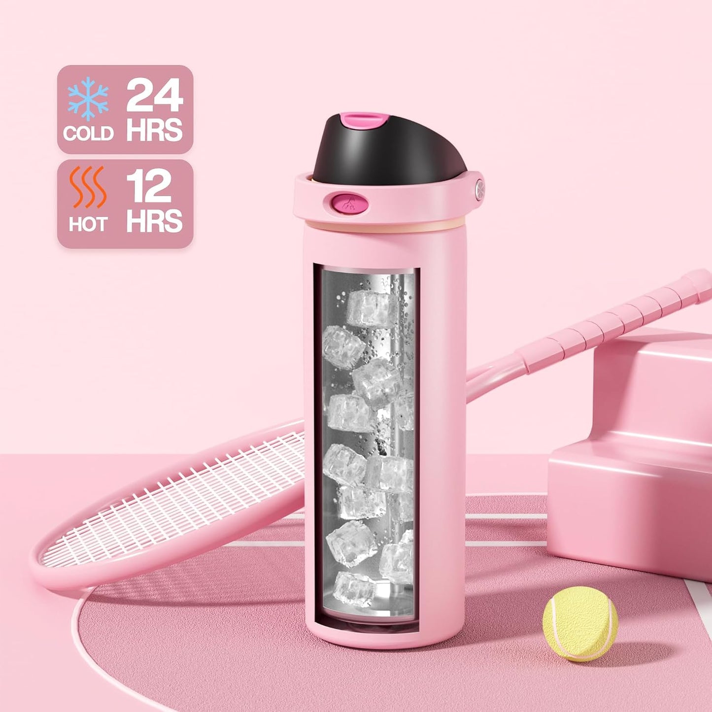24 oz Travel Water Bottle: 2-in-1 Push-Button Spout & Quick-Flip Straw, Leakproof, Cold 24Hrs, Fits Car Cup Holder, Stainless Steel Cup for Sports, School, Commute, Camping (Mouse's Mischief) - Colors A
