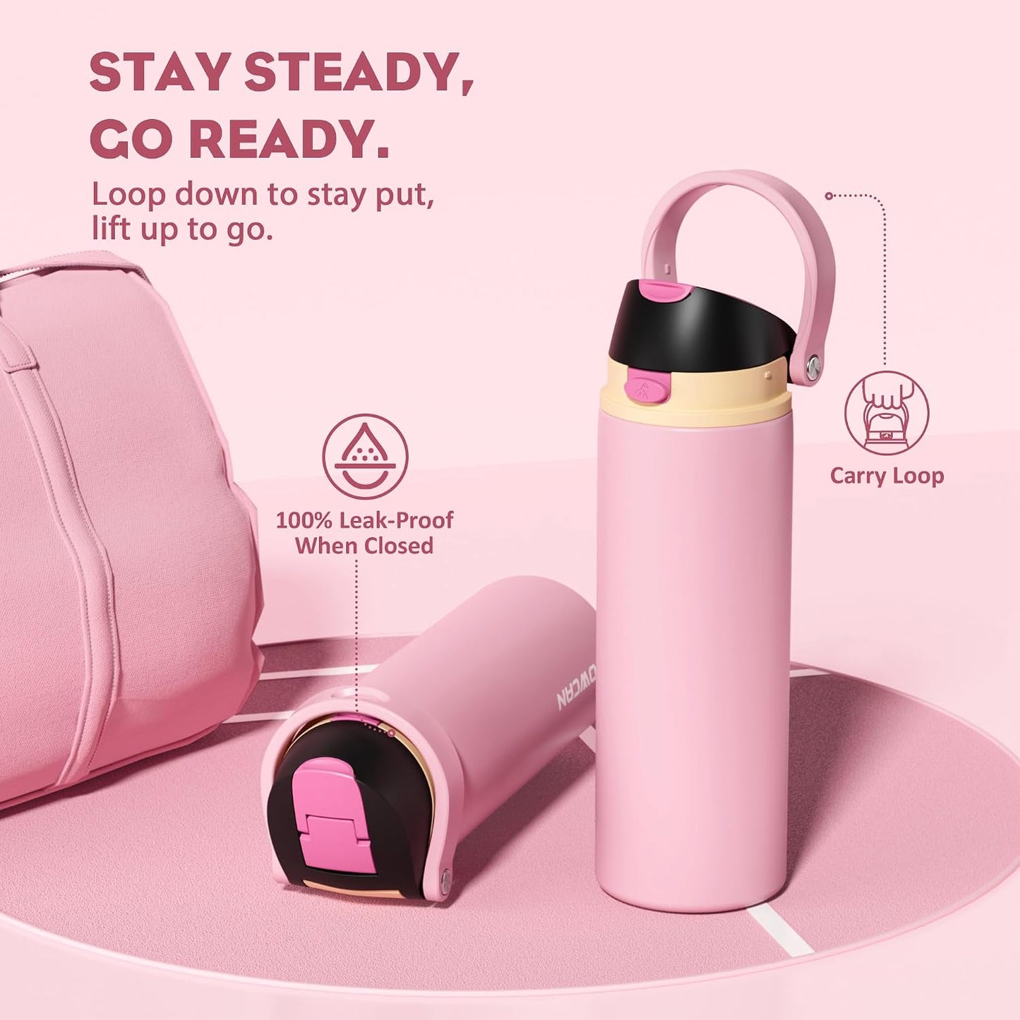 24 oz Travel Water Bottle: 2-in-1 Push-Button Spout & Quick-Flip Straw, Leakproof, Cold 24Hrs, Fits Car Cup Holder, Stainless Steel Cup for Sports, School, Commute, Camping (Mouse's Mischief) - Colors A