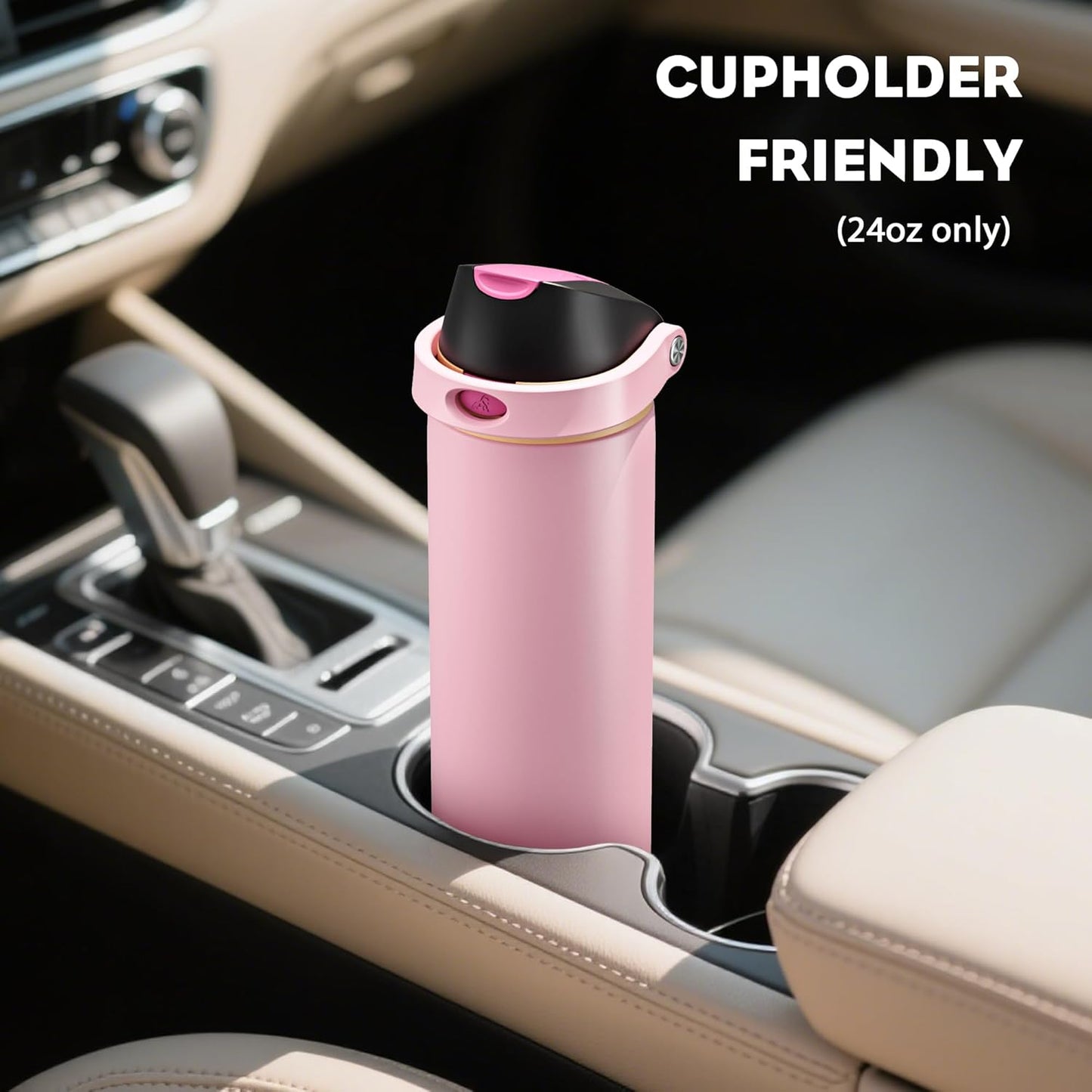 24 oz Travel Water Bottle: 2-in-1 Push-Button Spout & Quick-Flip Straw, Leakproof, Cold 24Hrs, Fits Car Cup Holder, Stainless Steel Cup for Sports, School, Commute, Camping (Mouse's Mischief) - Colors A