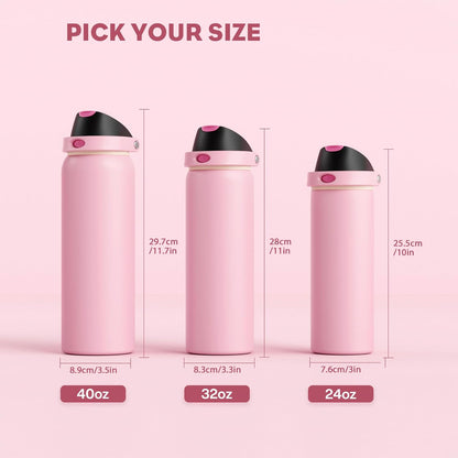 24 oz Travel Water Bottle: 2-in-1 Push-Button Spout & Quick-Flip Straw, Leakproof, Cold 24Hrs, Fits Car Cup Holder, Stainless Steel Cup for Sports, School, Commute, Camping (Mouse's Mischief) - Colors A
