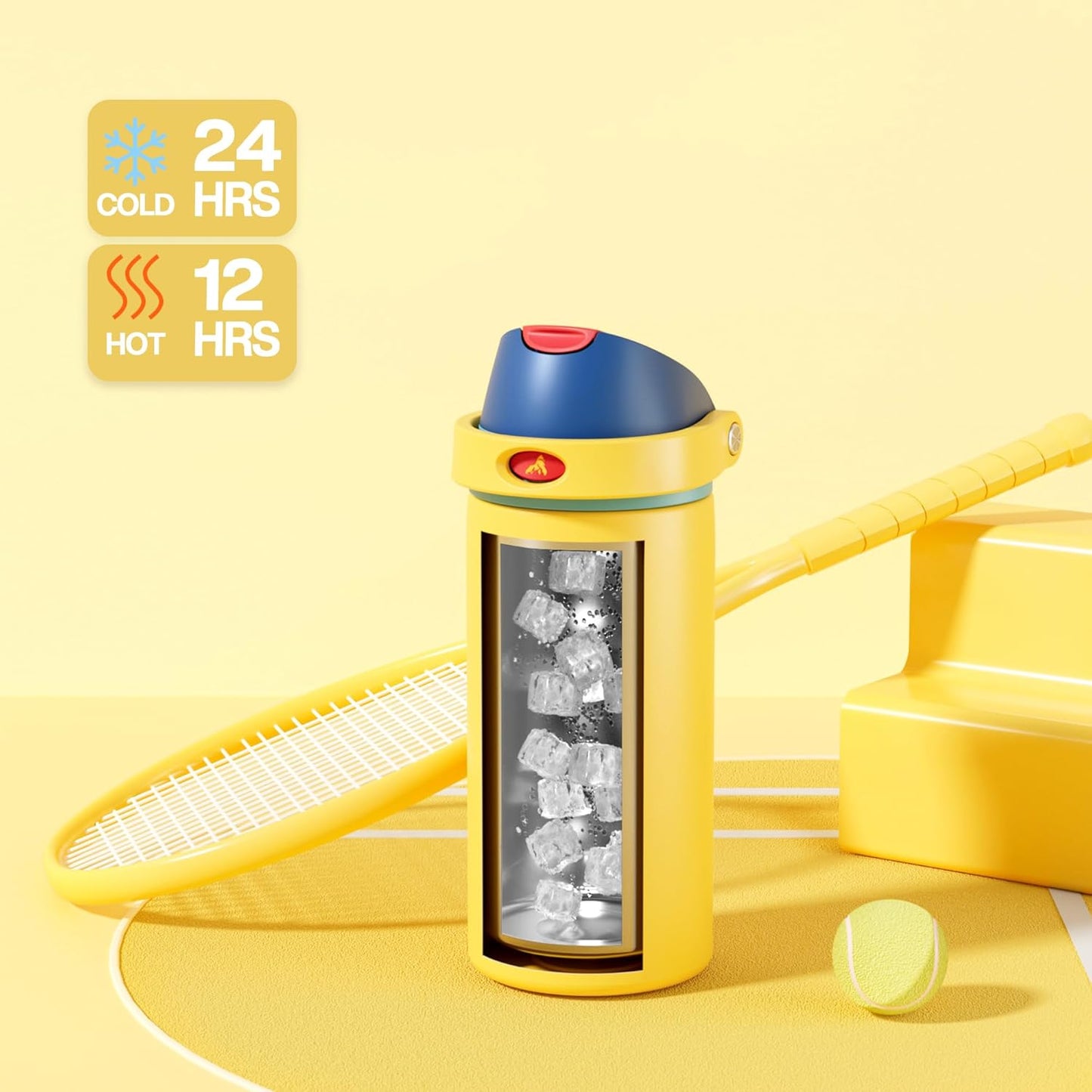 24 oz Travel Water Bottle: 2-in-1 Push-Button Spout & Quick-Flip Straw, Leakproof, Cold 24Hrs, Fits Car Cup Holder, Stainless Steel Cup for Sports, School, Commute, Camping (Mouse's Mischief) - Colors A