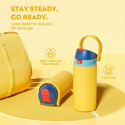 24 oz Travel Water Bottle: 2-in-1 Push-Button Spout & Quick-Flip Straw, Leakproof, Cold 24Hrs, Fits Car Cup Holder, Stainless Steel Cup for Sports, School, Commute, Camping (Mouse's Mischief) - Colors A