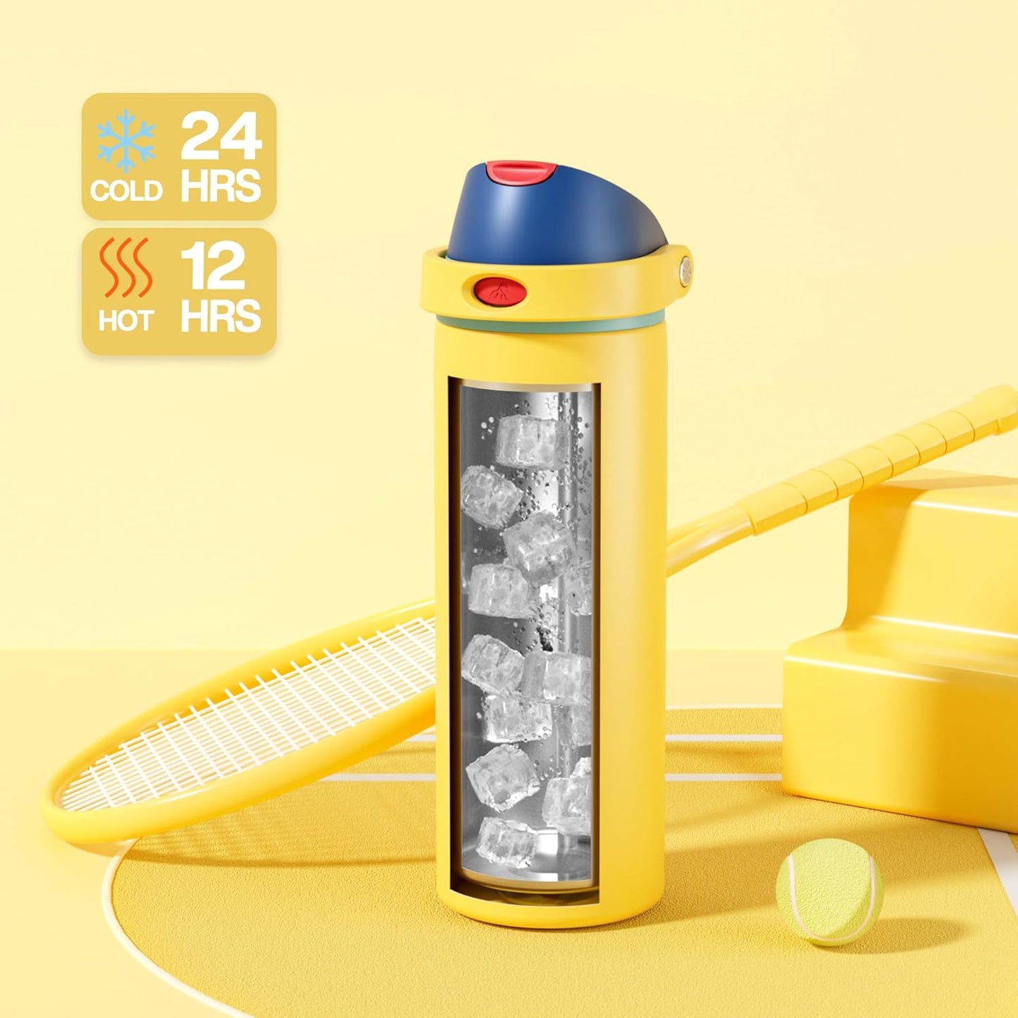 24 oz Travel Water Bottle: 2-in-1 Push-Button Spout & Quick-Flip Straw, Leakproof, Cold 24Hrs, Fits Car Cup Holder, Stainless Steel Cup for Sports, School, Commute, Camping (Mouse's Mischief) - Colors A