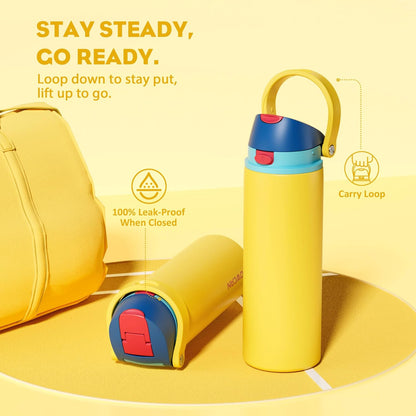 24 oz Travel Water Bottle: 2-in-1 Push-Button Spout & Quick-Flip Straw, Leakproof, Cold 24Hrs, Fits Car Cup Holder, Stainless Steel Cup for Sports, School, Commute, Camping (Mouse's Mischief) - Colors A
