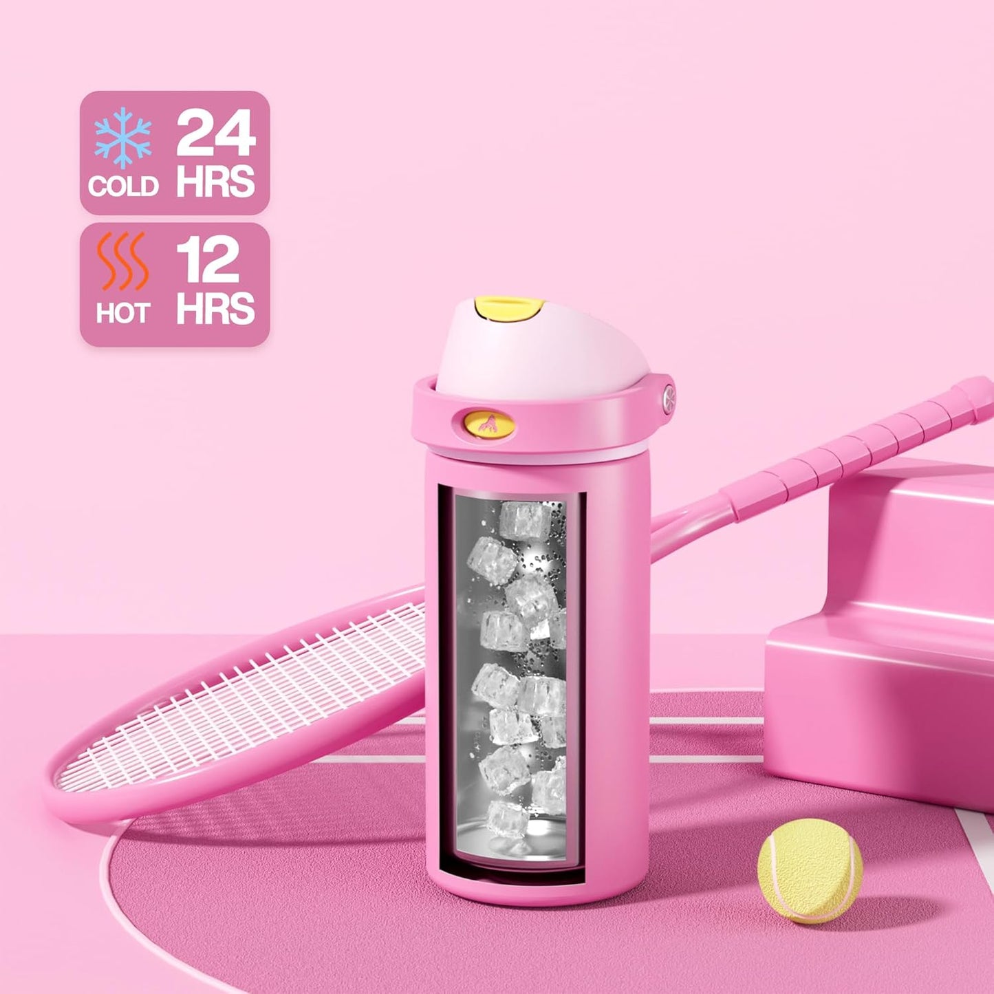 24 oz Travel Water Bottle: 2-in-1 Push-Button Spout & Quick-Flip Straw, Leakproof, Cold 24Hrs, Fits Car Cup Holder, Stainless Steel Cup for Sports, School, Commute, Camping (Mouse's Mischief) - Colors A