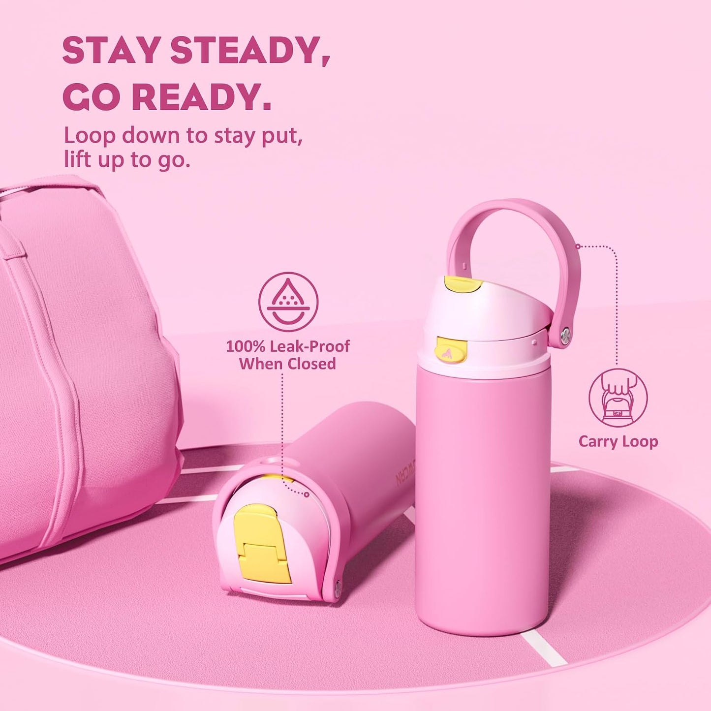 24 oz Travel Water Bottle: 2-in-1 Push-Button Spout & Quick-Flip Straw, Leakproof, Cold 24Hrs, Fits Car Cup Holder, Stainless Steel Cup for Sports, School, Commute, Camping (Mouse's Mischief) - Colors A