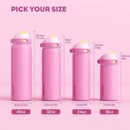 24 oz Travel Water Bottle: 2-in-1 Push-Button Spout & Quick-Flip Straw, Leakproof, Cold 24Hrs, Fits Car Cup Holder, Stainless Steel Cup for Sports, School, Commute, Camping (Mouse's Mischief) - Colors A