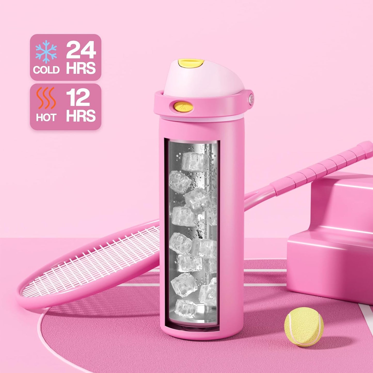 24 oz Travel Water Bottle: 2-in-1 Push-Button Spout & Quick-Flip Straw, Leakproof, Cold 24Hrs, Fits Car Cup Holder, Stainless Steel Cup for Sports, School, Commute, Camping (Mouse's Mischief) - Colors A