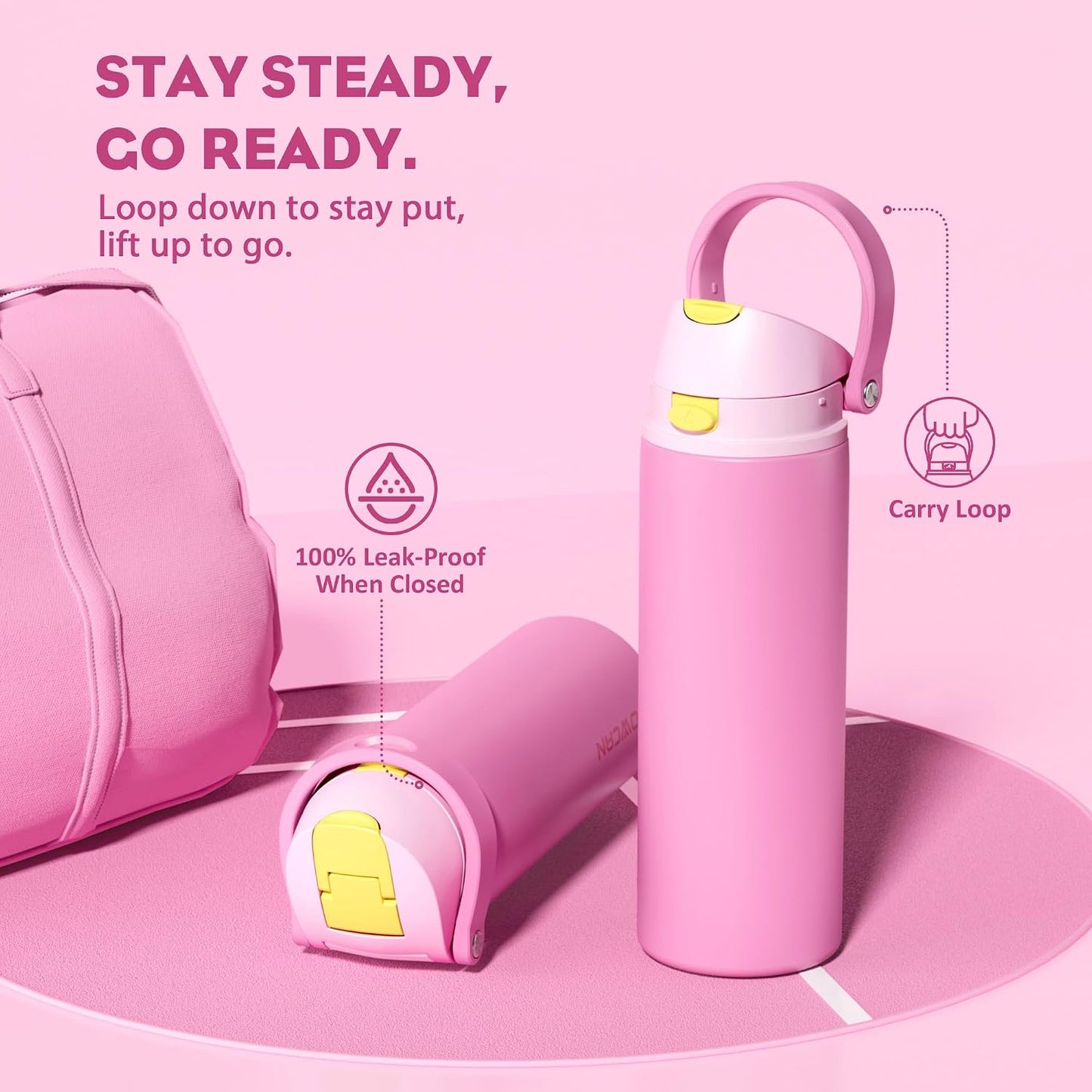 24 oz Travel Water Bottle: 2-in-1 Push-Button Spout & Quick-Flip Straw, Leakproof, Cold 24Hrs, Fits Car Cup Holder, Stainless Steel Cup for Sports, School, Commute, Camping (Mouse's Mischief) - Colors A