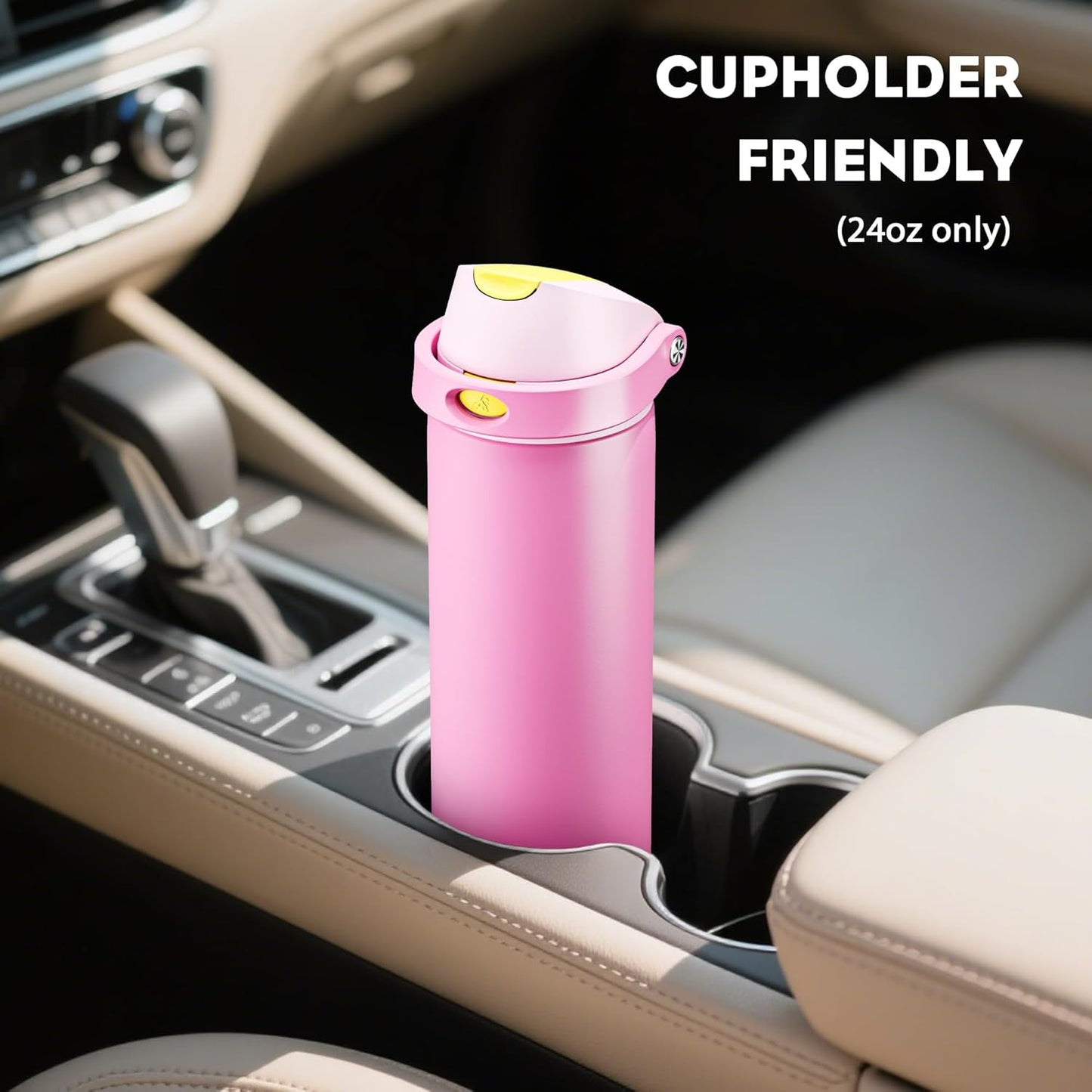 24 oz Travel Water Bottle: 2-in-1 Push-Button Spout & Quick-Flip Straw, Leakproof, Cold 24Hrs, Fits Car Cup Holder, Stainless Steel Cup for Sports, School, Commute, Camping (Mouse's Mischief) - Colors A