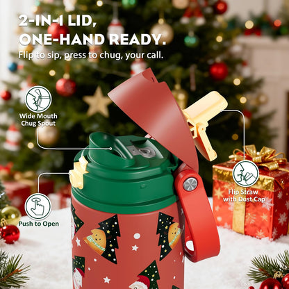 24 oz Travel Water Bottle: 2-in-1 Push-Button Spout & Quick-Flip Straw, Leakproof, Cold 24Hrs, Fits Car Cup Holder, Stainless Steel Cup for Sports, School, Commute, Camping (Mouse's Mischief) - Colors A
