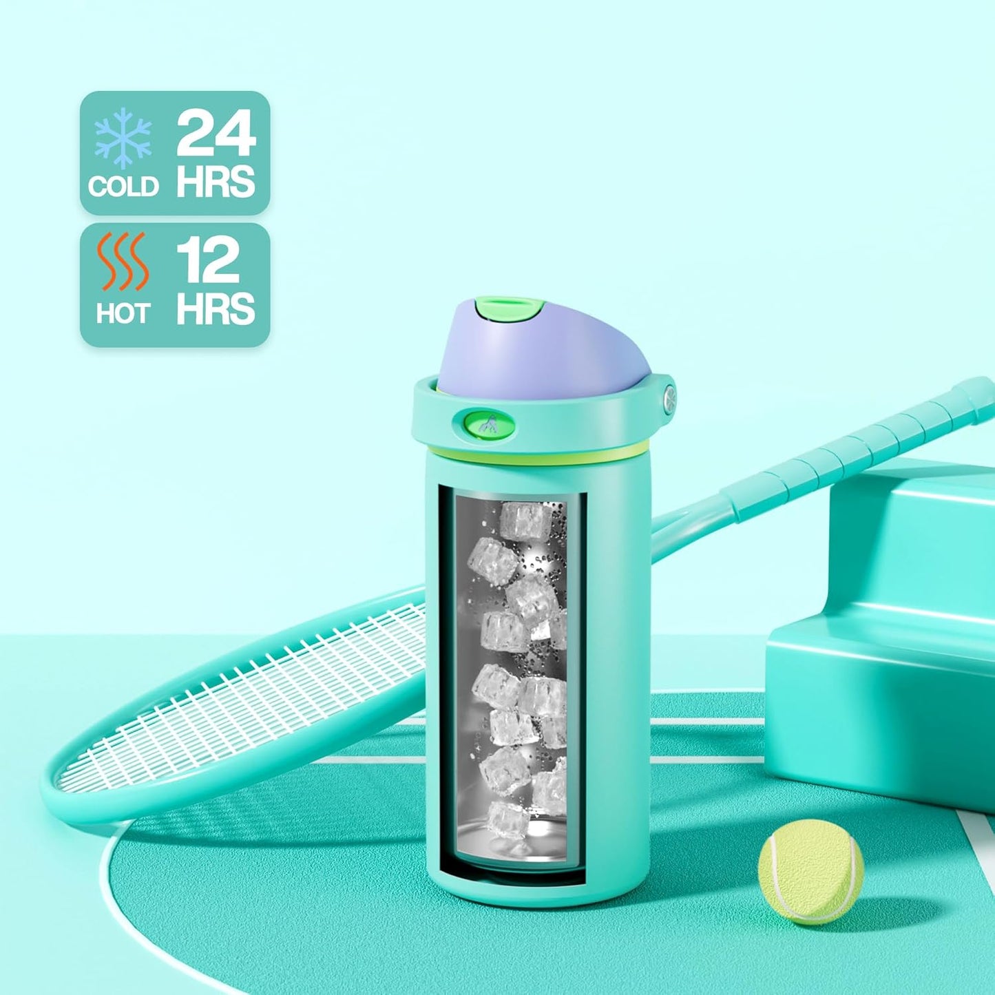 24 oz Travel Water Bottle: 2-in-1 Push-Button Spout & Quick-Flip Straw, Leakproof, Cold 24Hrs, Fits Car Cup Holder, Stainless Steel Cup for Sports, School, Commute, Camping (Mouse's Mischief) - Colors A