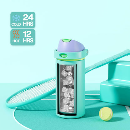 24 oz Travel Water Bottle: 2-in-1 Push-Button Spout & Quick-Flip Straw, Leakproof, Cold 24Hrs, Fits Car Cup Holder, Stainless Steel Cup for Sports, School, Commute, Camping (Mouse's Mischief) - Colors A