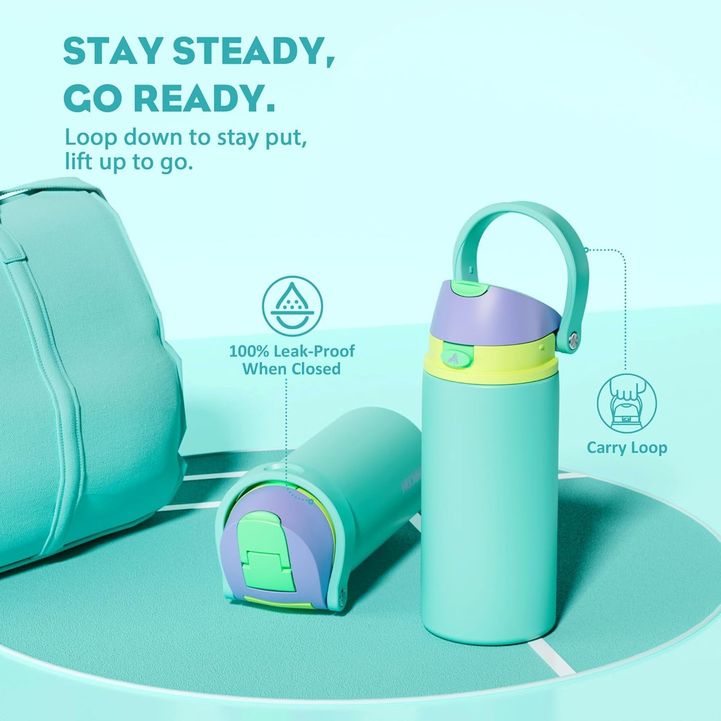 24 oz Travel Water Bottle: 2-in-1 Push-Button Spout & Quick-Flip Straw, Leakproof, Cold 24Hrs, Fits Car Cup Holder, Stainless Steel Cup for Sports, School, Commute, Camping (Mouse's Mischief) - Colors A