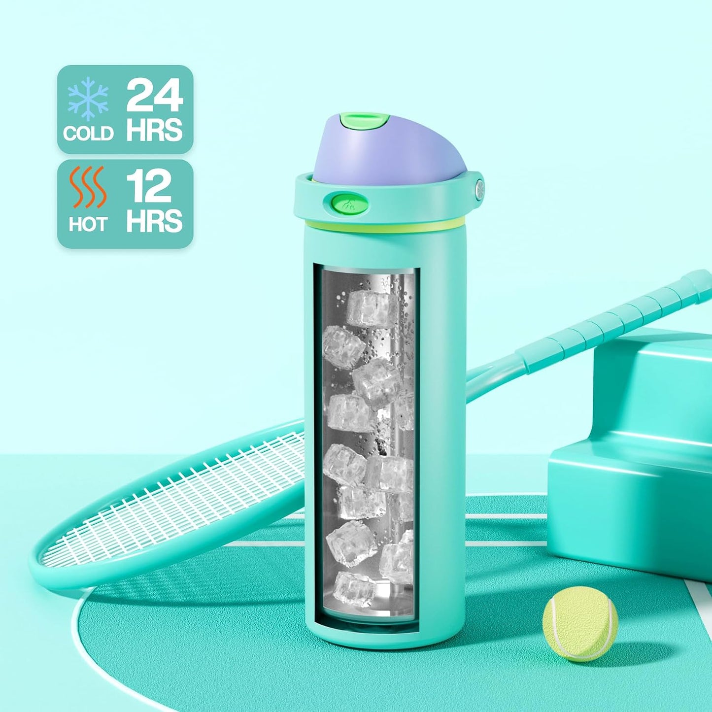 24 oz Travel Water Bottle: 2-in-1 Push-Button Spout & Quick-Flip Straw, Leakproof, Cold 24Hrs, Fits Car Cup Holder, Stainless Steel Cup for Sports, School, Commute, Camping (Mouse's Mischief) - Colors A