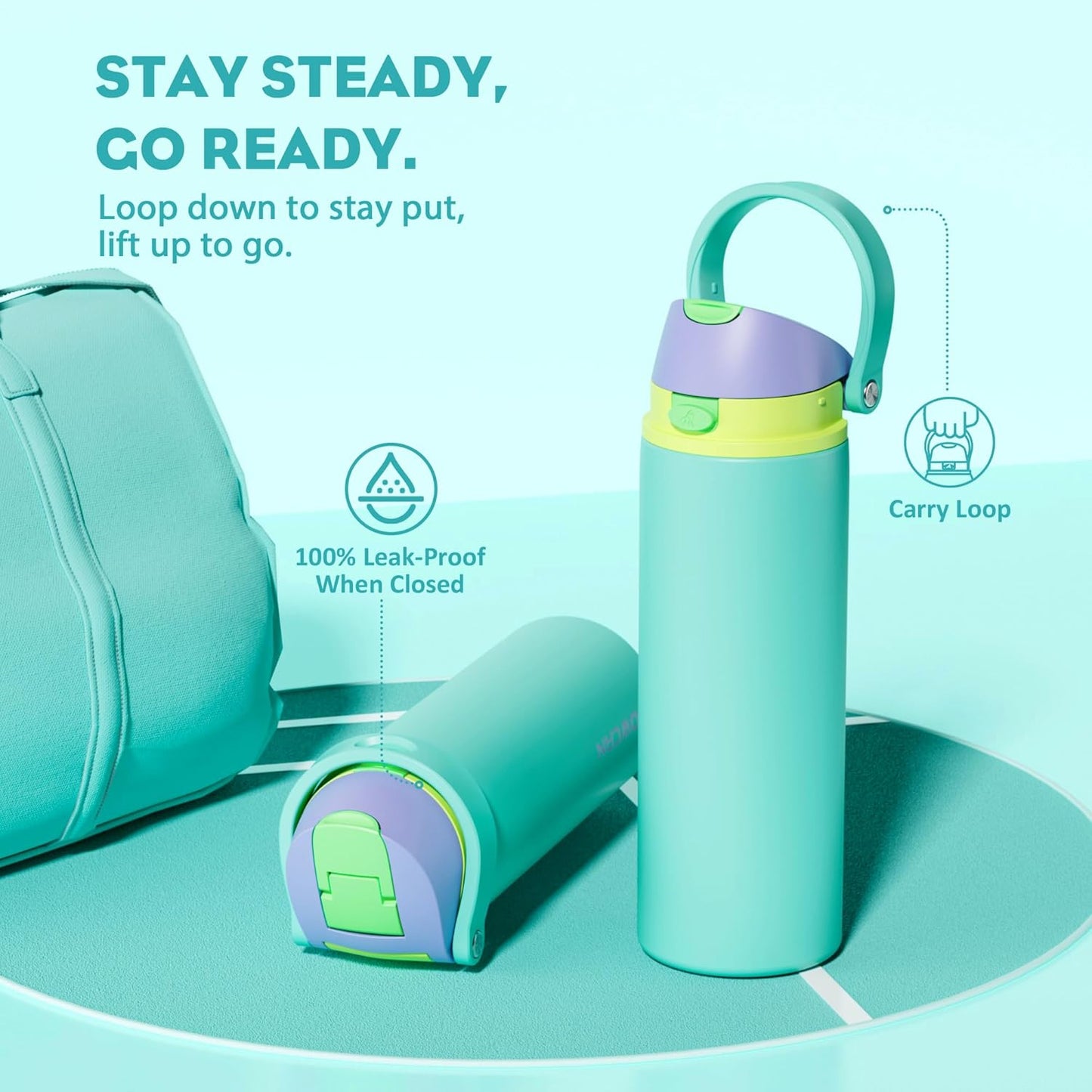 24 oz Travel Water Bottle: 2-in-1 Push-Button Spout & Quick-Flip Straw, Leakproof, Cold 24Hrs, Fits Car Cup Holder, Stainless Steel Cup for Sports, School, Commute, Camping (Mouse's Mischief) - Colors A