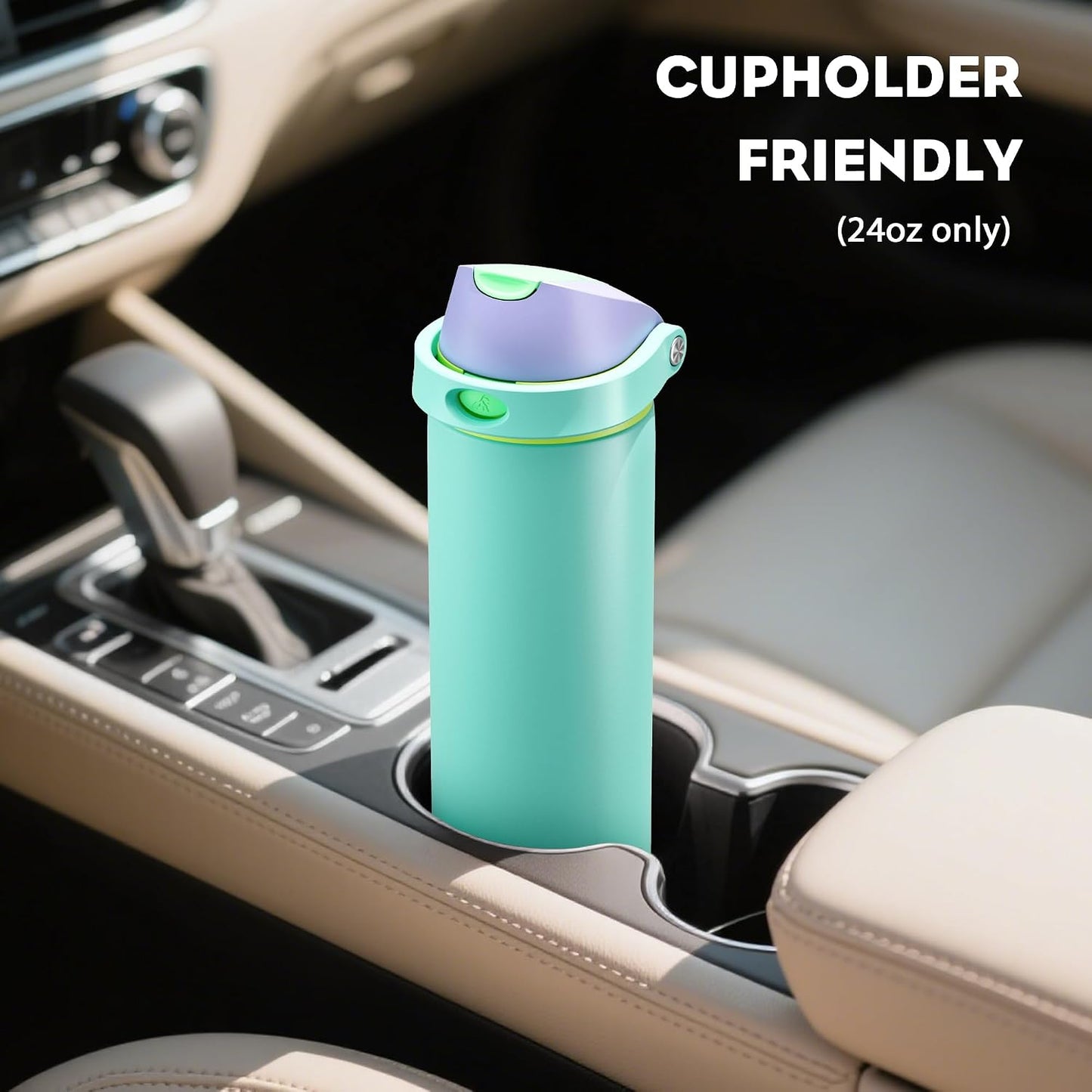 24 oz Travel Water Bottle: 2-in-1 Push-Button Spout & Quick-Flip Straw, Leakproof, Cold 24Hrs, Fits Car Cup Holder, Stainless Steel Cup for Sports, School, Commute, Camping (Mouse's Mischief) - Colors A