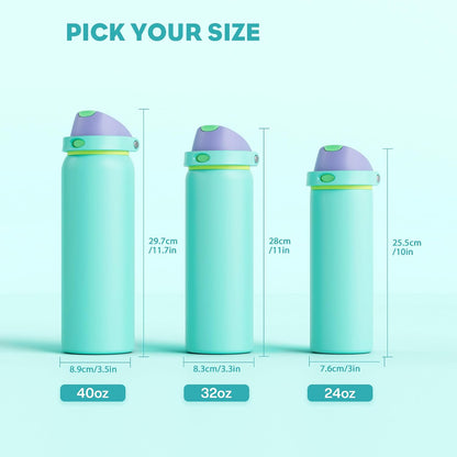 24 oz Travel Water Bottle: 2-in-1 Push-Button Spout & Quick-Flip Straw, Leakproof, Cold 24Hrs, Fits Car Cup Holder, Stainless Steel Cup for Sports, School, Commute, Camping (Mouse's Mischief) - Colors A