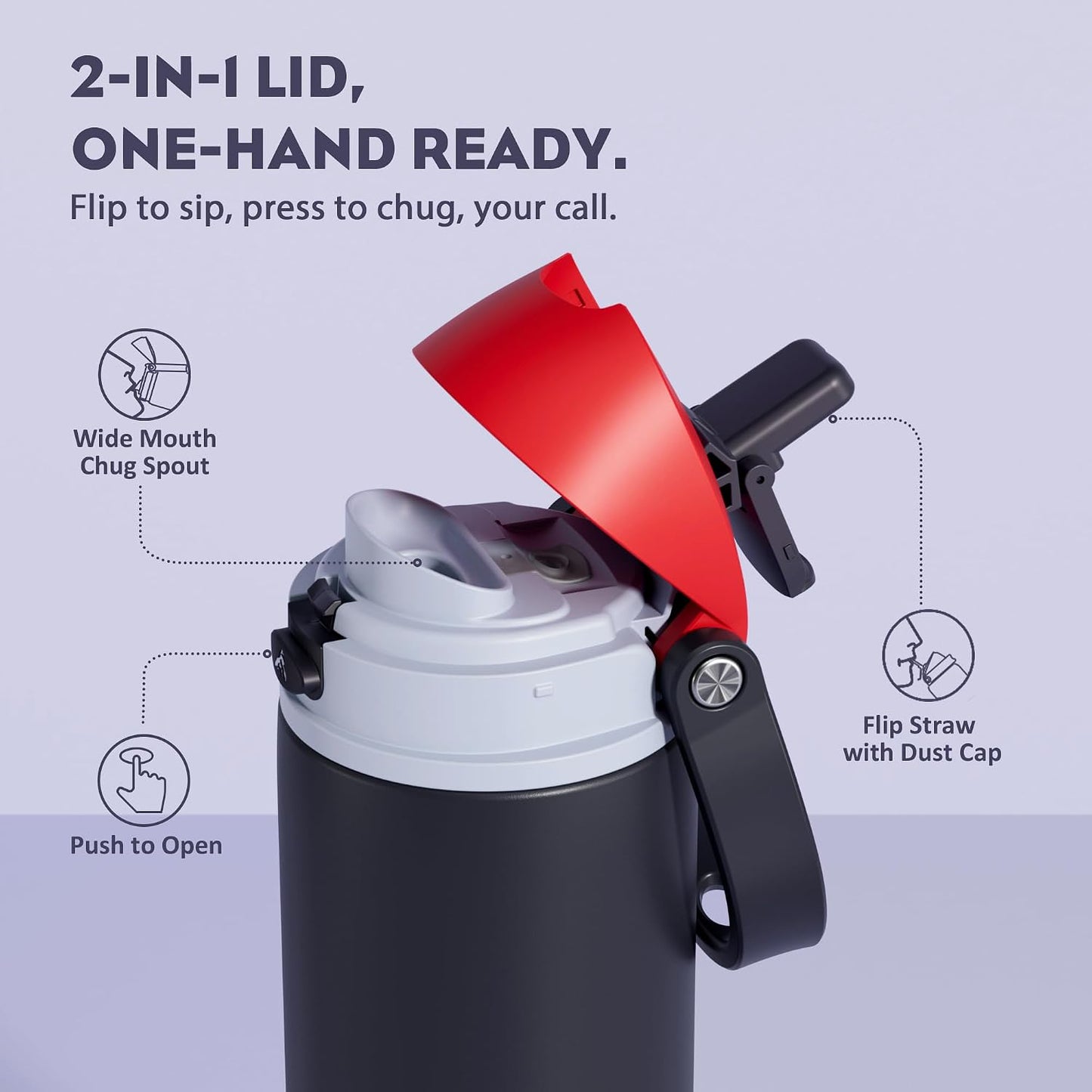 24 oz Travel Water Bottle: 2-in-1 Push-Button Spout & Quick-Flip Straw, Leakproof, Cold 24Hrs, Fits Car Cup Holder, Stainless Steel Cup for Sports, School, Commute, Camping (Mouse's Mischief) - Colors A