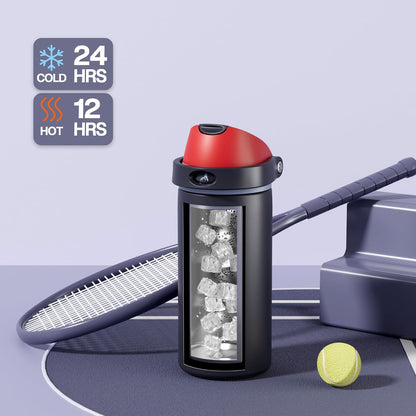 24 oz Travel Water Bottle: 2-in-1 Push-Button Spout & Quick-Flip Straw, Leakproof, Cold 24Hrs, Fits Car Cup Holder, Stainless Steel Cup for Sports, School, Commute, Camping (Mouse's Mischief) - Colors A