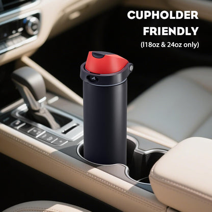 24 oz Travel Water Bottle: 2-in-1 Push-Button Spout & Quick-Flip Straw, Leakproof, Cold 24Hrs, Fits Car Cup Holder, Stainless Steel Cup for Sports, School, Commute, Camping (Mouse's Mischief) - Colors A