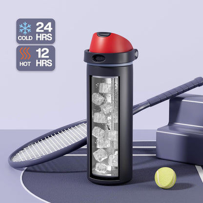 24 oz Travel Water Bottle: 2-in-1 Push-Button Spout & Quick-Flip Straw, Leakproof, Cold 24Hrs, Fits Car Cup Holder, Stainless Steel Cup for Sports, School, Commute, Camping (Mouse's Mischief) - Colors A
