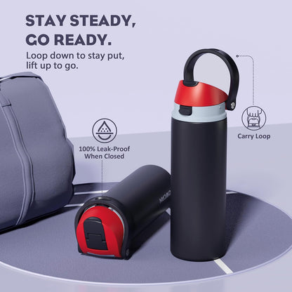 24 oz Travel Water Bottle: 2-in-1 Push-Button Spout & Quick-Flip Straw, Leakproof, Cold 24Hrs, Fits Car Cup Holder, Stainless Steel Cup for Sports, School, Commute, Camping (Mouse's Mischief) - Colors A