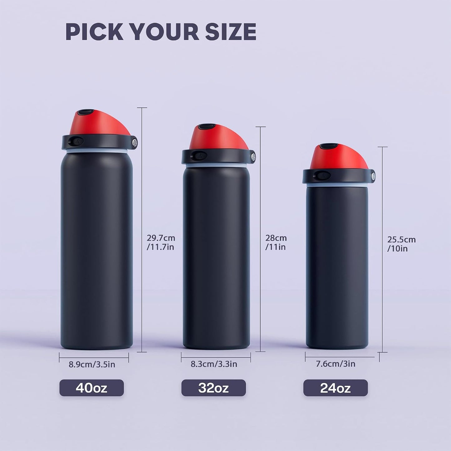 24 oz Travel Water Bottle: 2-in-1 Push-Button Spout & Quick-Flip Straw, Leakproof, Cold 24Hrs, Fits Car Cup Holder, Stainless Steel Cup for Sports, School, Commute, Camping (Mouse's Mischief) - Colors A