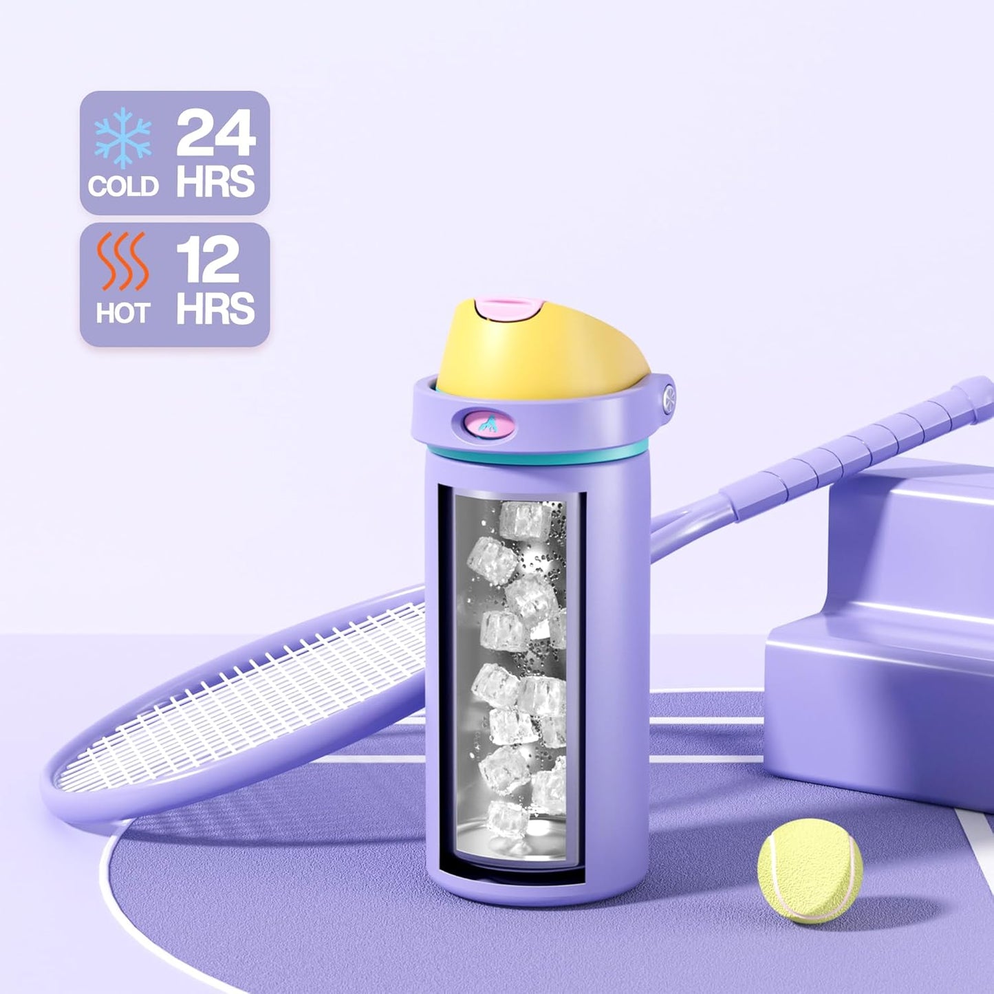 24 oz Travel Water Bottle: 2-in-1 Push-Button Spout & Quick-Flip Straw, Leakproof, Cold 24Hrs, Fits Car Cup Holder, Stainless Steel Cup for Sports, School, Commute, Camping (Mouse's Mischief) - Colors A