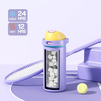 24 oz Travel Water Bottle: 2-in-1 Push-Button Spout & Quick-Flip Straw, Leakproof, Cold 24Hrs, Fits Car Cup Holder, Stainless Steel Cup for Sports, School, Commute, Camping (Mouse's Mischief) - Colors A