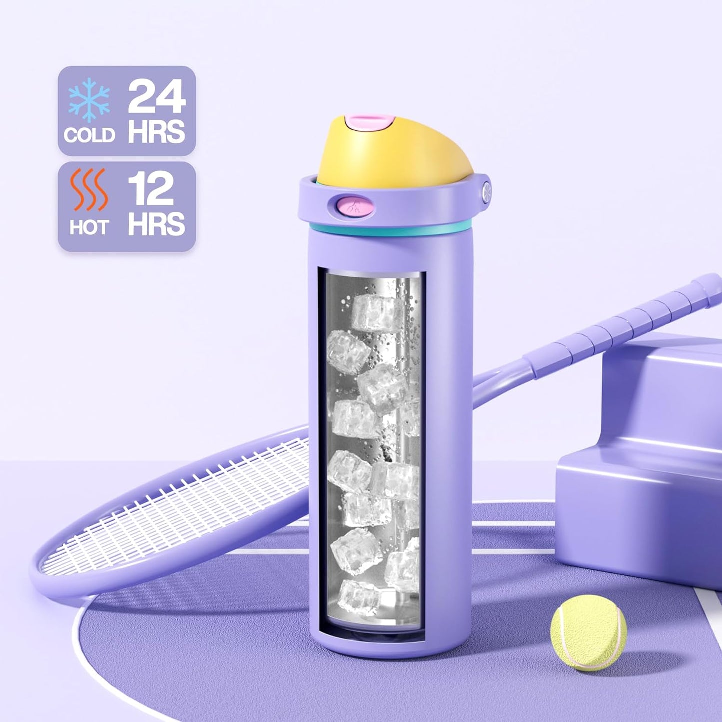 24 oz Travel Water Bottle: 2-in-1 Push-Button Spout & Quick-Flip Straw, Leakproof, Cold 24Hrs, Fits Car Cup Holder, Stainless Steel Cup for Sports, School, Commute, Camping (Mouse's Mischief) - Colors A