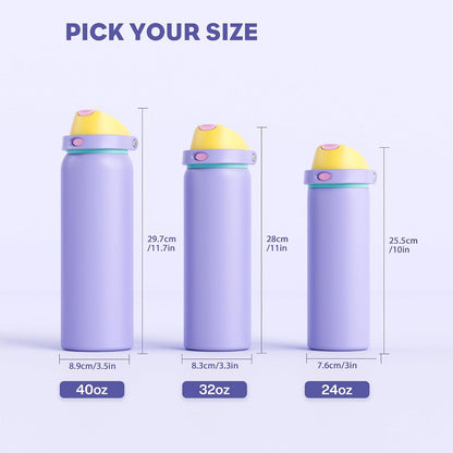 24 oz Travel Water Bottle: 2-in-1 Push-Button Spout & Quick-Flip Straw, Leakproof, Cold 24Hrs, Fits Car Cup Holder, Stainless Steel Cup for Sports, School, Commute, Camping (Mouse's Mischief) - Colors A