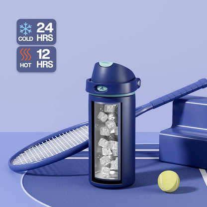 24 oz Travel Water Bottle: 2-in-1 Push-Button Spout & Quick-Flip Straw, Leakproof, Cold 24Hrs, Fits Car Cup Holder, Stainless Steel Cup for Sports, School, Commute, Camping (Mouse's Mischief) - Colors A