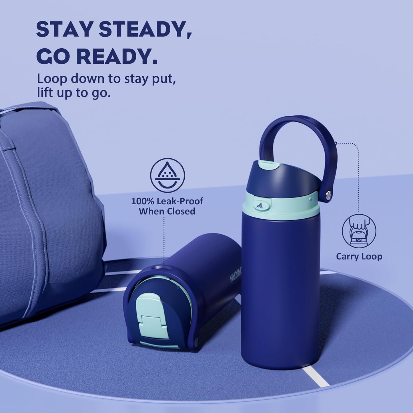 24 oz Travel Water Bottle: 2-in-1 Push-Button Spout & Quick-Flip Straw, Leakproof, Cold 24Hrs, Fits Car Cup Holder, Stainless Steel Cup for Sports, School, Commute, Camping (Mouse's Mischief) - Colors A