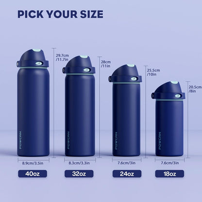 24 oz Travel Water Bottle: 2-in-1 Push-Button Spout & Quick-Flip Straw, Leakproof, Cold 24Hrs, Fits Car Cup Holder, Stainless Steel Cup for Sports, School, Commute, Camping (Mouse's Mischief) - Colors A