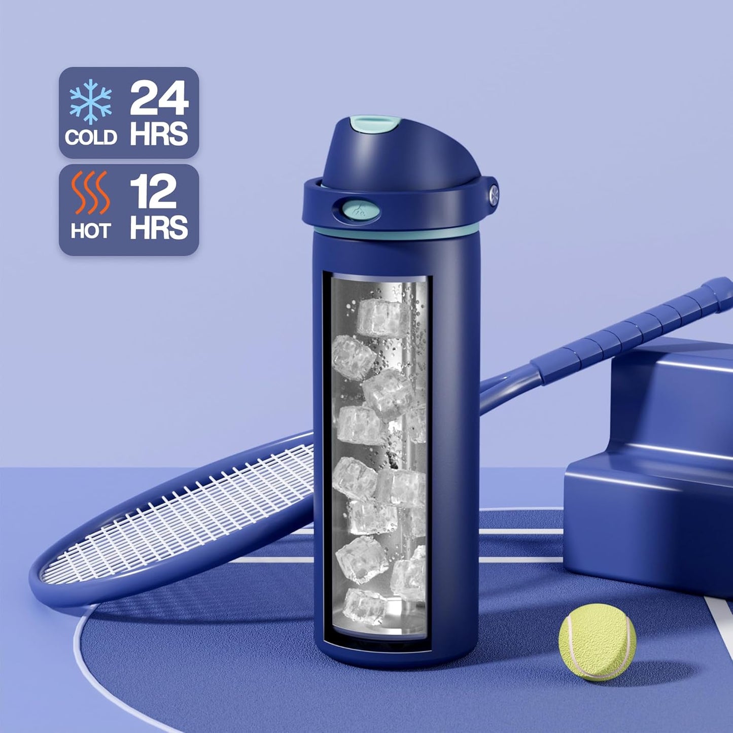 24 oz Travel Water Bottle: 2-in-1 Push-Button Spout & Quick-Flip Straw, Leakproof, Cold 24Hrs, Fits Car Cup Holder, Stainless Steel Cup for Sports, School, Commute, Camping (Mouse's Mischief) - Colors A