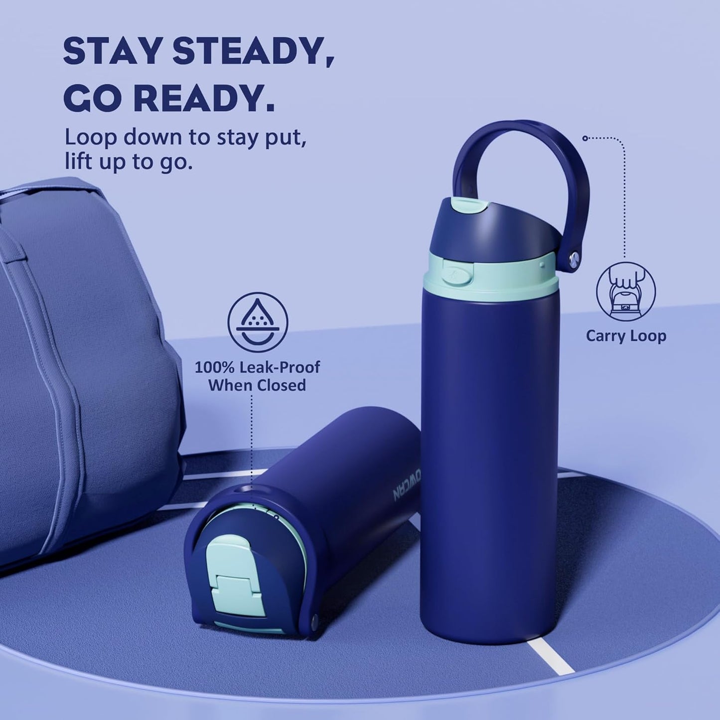 24 oz Travel Water Bottle: 2-in-1 Push-Button Spout & Quick-Flip Straw, Leakproof, Cold 24Hrs, Fits Car Cup Holder, Stainless Steel Cup for Sports, School, Commute, Camping (Mouse's Mischief) - Colors A