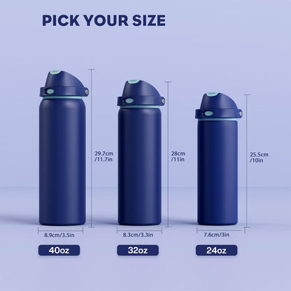 24 oz Travel Water Bottle: 2-in-1 Push-Button Spout & Quick-Flip Straw, Leakproof, Cold 24Hrs, Fits Car Cup Holder, Stainless Steel Cup for Sports, School, Commute, Camping (Mouse's Mischief) - Colors A