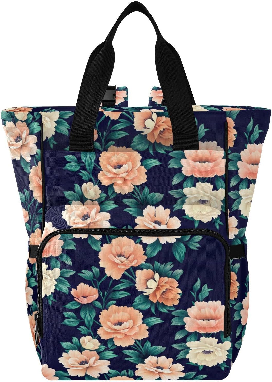 Diaper Bag Backpack, Multifunction Travel Bag for Moms Dads, Baby Changing Bag with Insulted Pockets, Stroller Straps and Side Bottle Pockets Floral Design Leaves