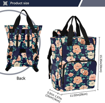 Diaper Bag Backpack, Multifunction Travel Bag for Moms Dads, Baby Changing Bag with Insulted Pockets, Stroller Straps and Side Bottle Pockets Floral Design Leaves